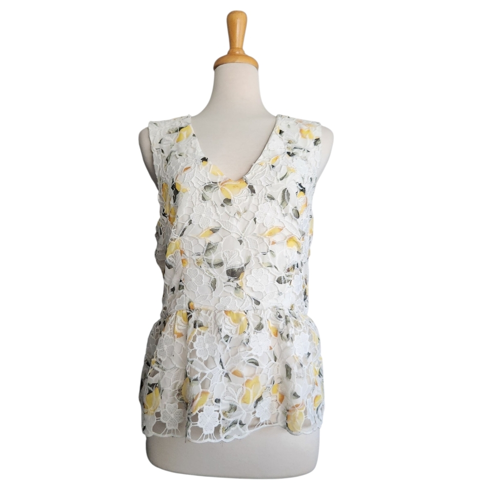 WHBM Lemon Peplum Blouse Women's Size 12